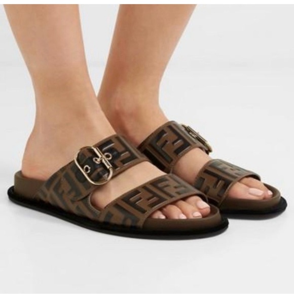 Fendi FF Brown Zucca Leather Slide Sandal - Picture 2 of 7